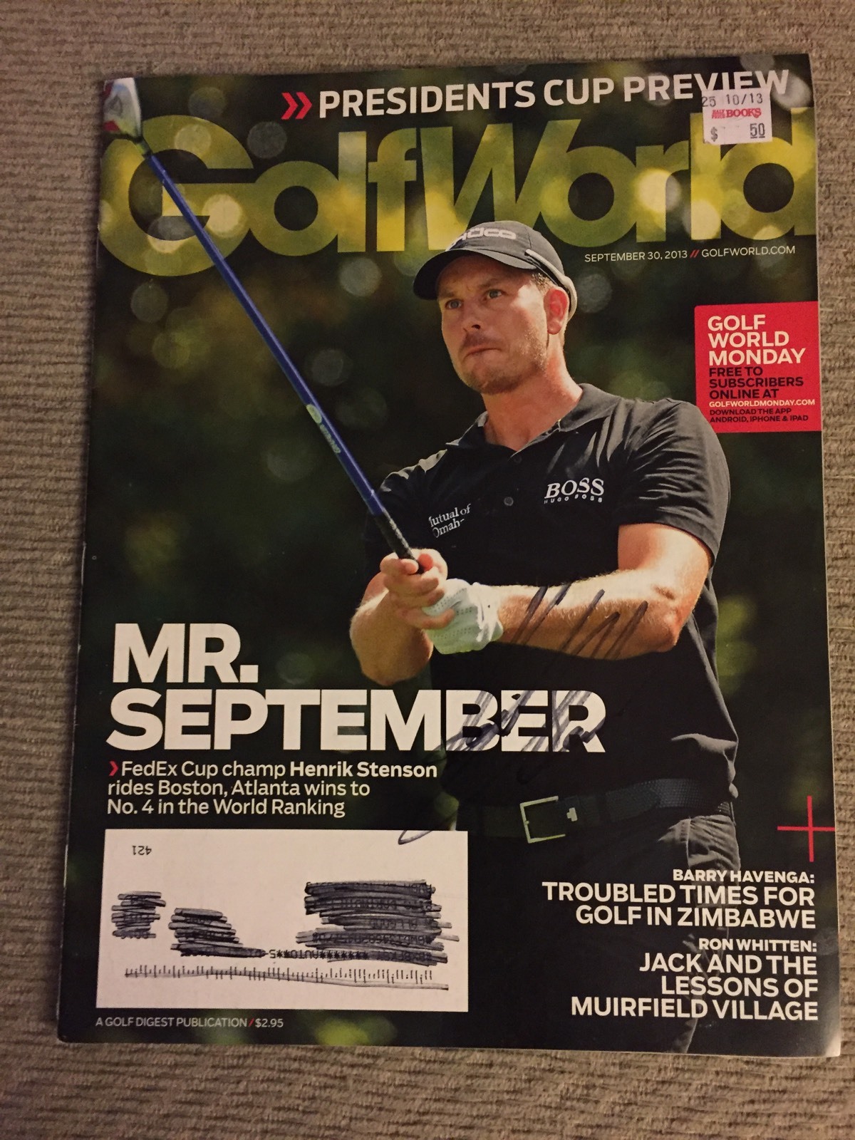 Henrik Stenson Autographed Magazine Signed PGA Golf Autographed Pricing Sticker