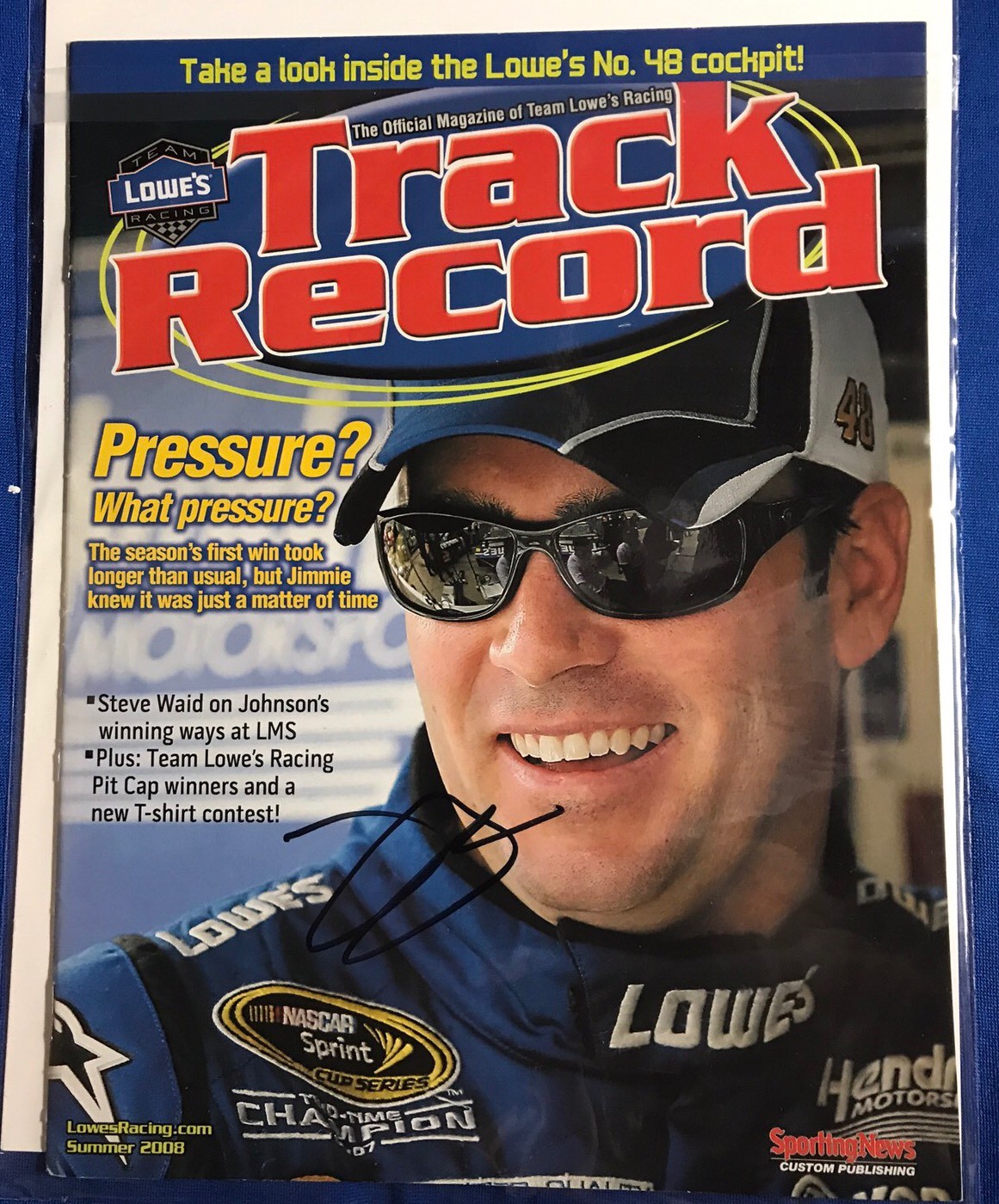 Jimmie Johnson Signed Lowes Track Record Magazine Autographed