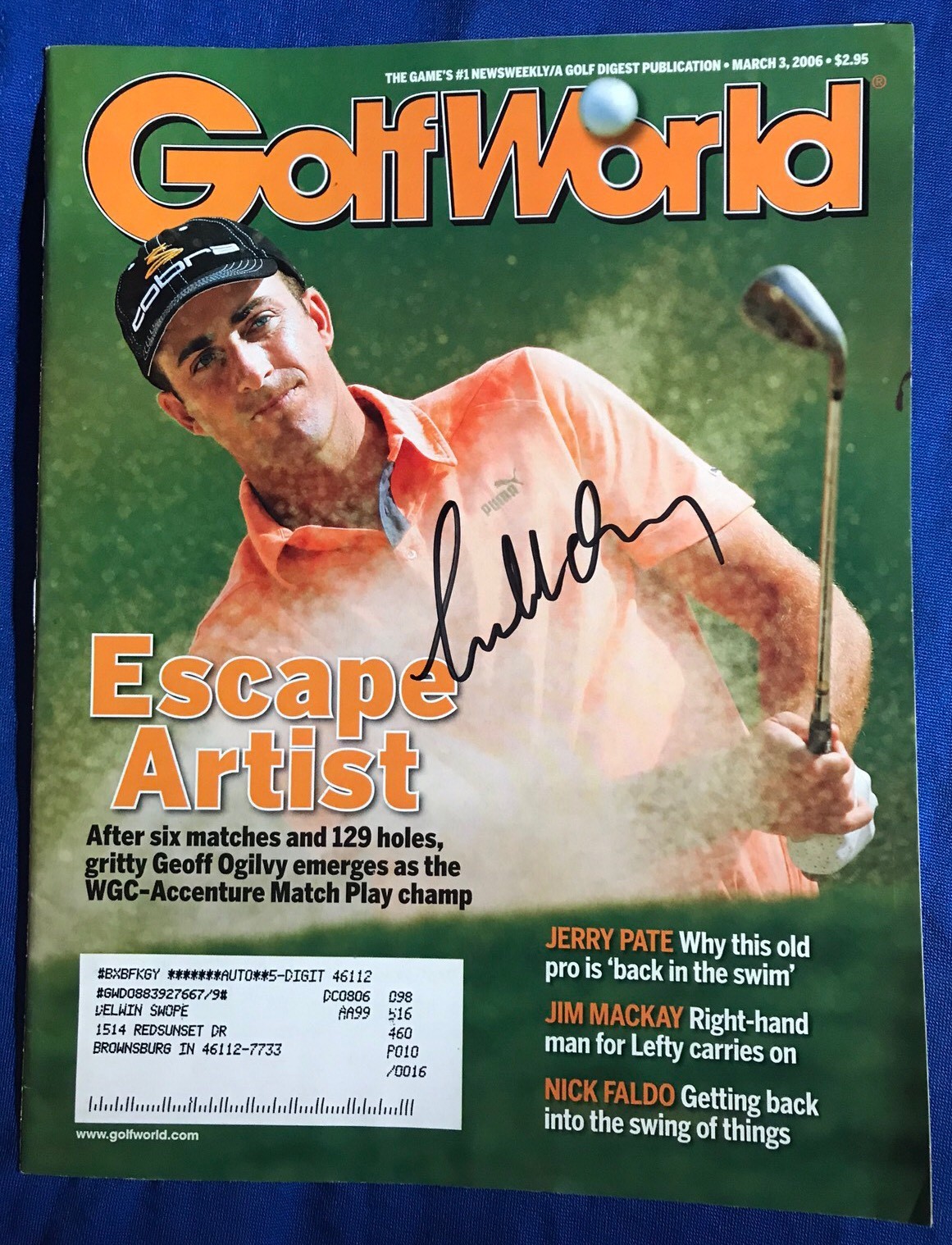 Geoff Ogilvy Autographed Magazine Signed PGA Golf Autographed