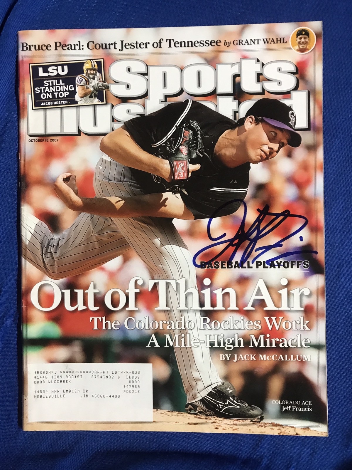 Jeff Francis Signed Sports Illustrated Magazine Autographed
