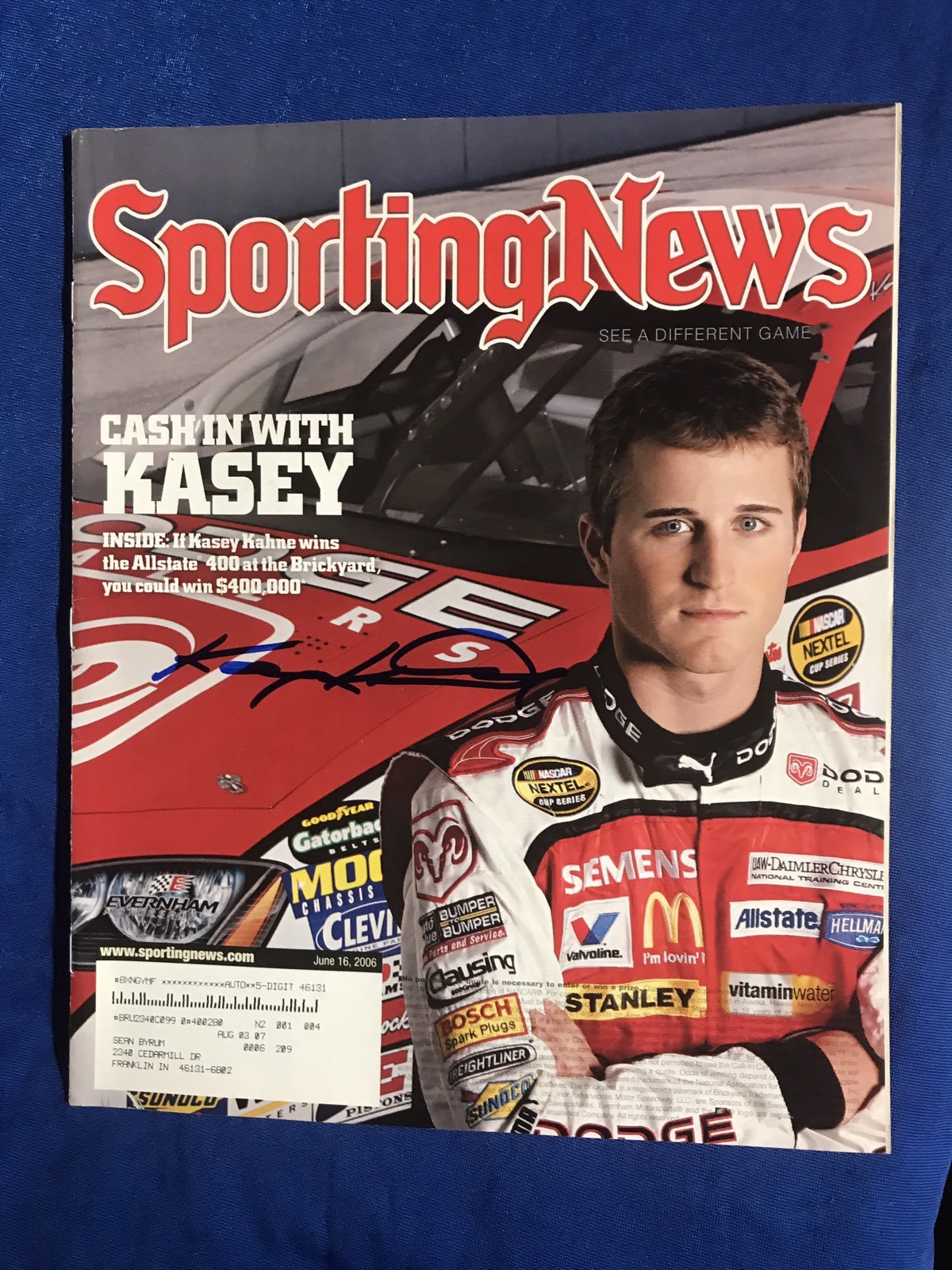 Autographed Kasey Kahne Signed Magazine NASCAR