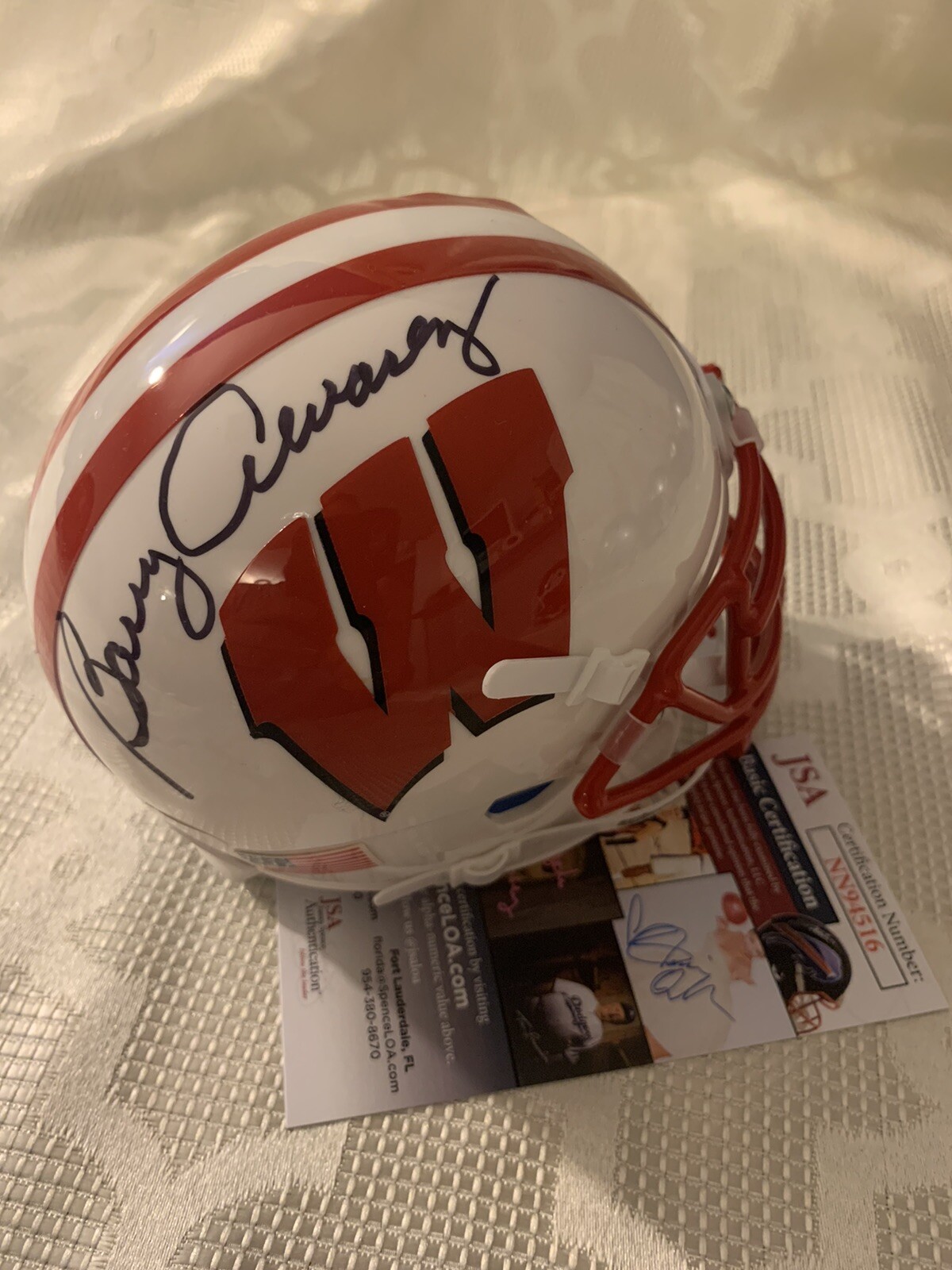 Barry Alvarez Signed Wisconsin Badgers Schutt Mini Helmet JSA Authentication COA