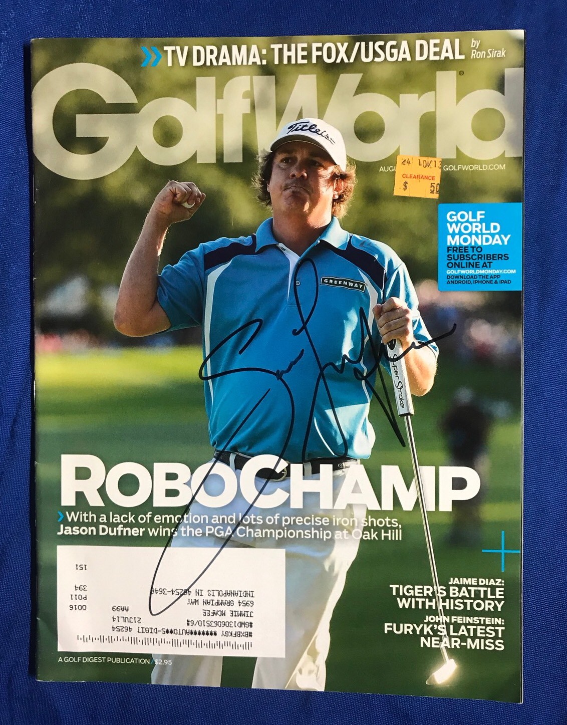 Jason Dufner Magazine Signed PGA Golf Autographed Pricing Sticker