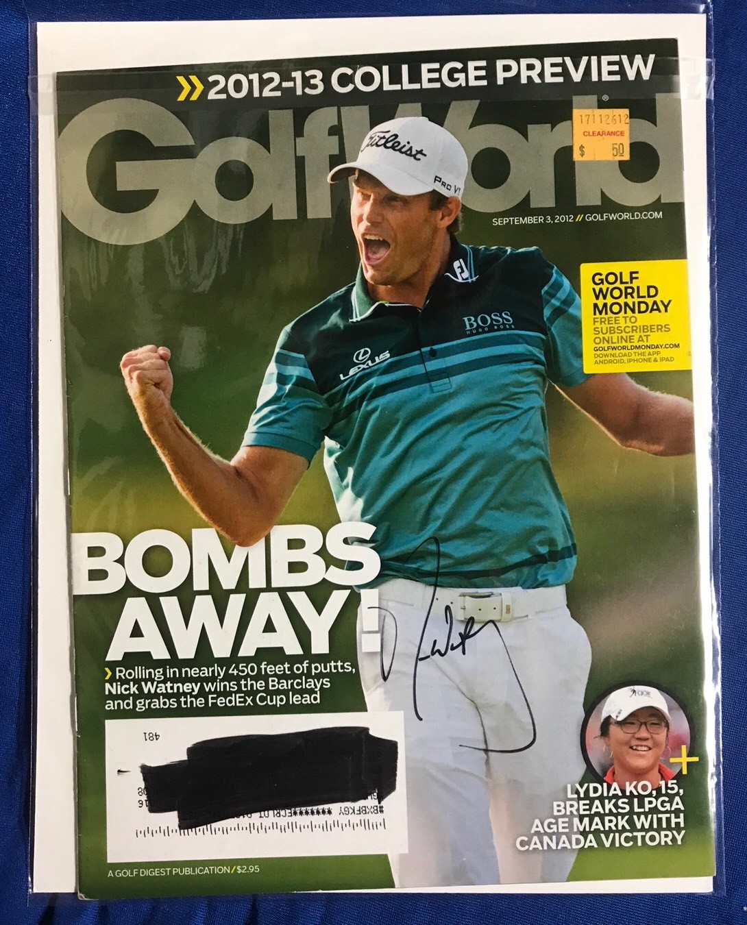 Nick Watney Autographed Magazine Signed PGA Golf Autographed Pricing Sticker