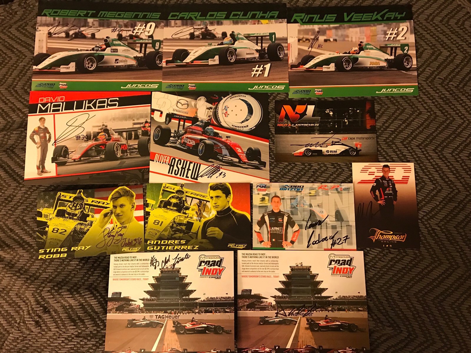 12 Signed Lot Of Promo/hero Cards 2018 Pro Mazda Future Indy 500 Drivers