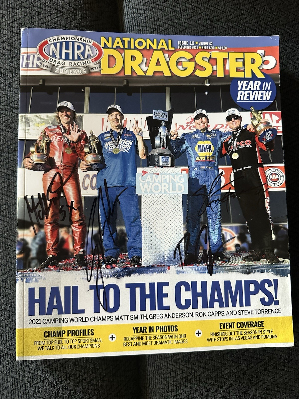 Steve Torrence Greg Anderson Matt Smith Ron Capps Signed Magazine Nhra 12/2021