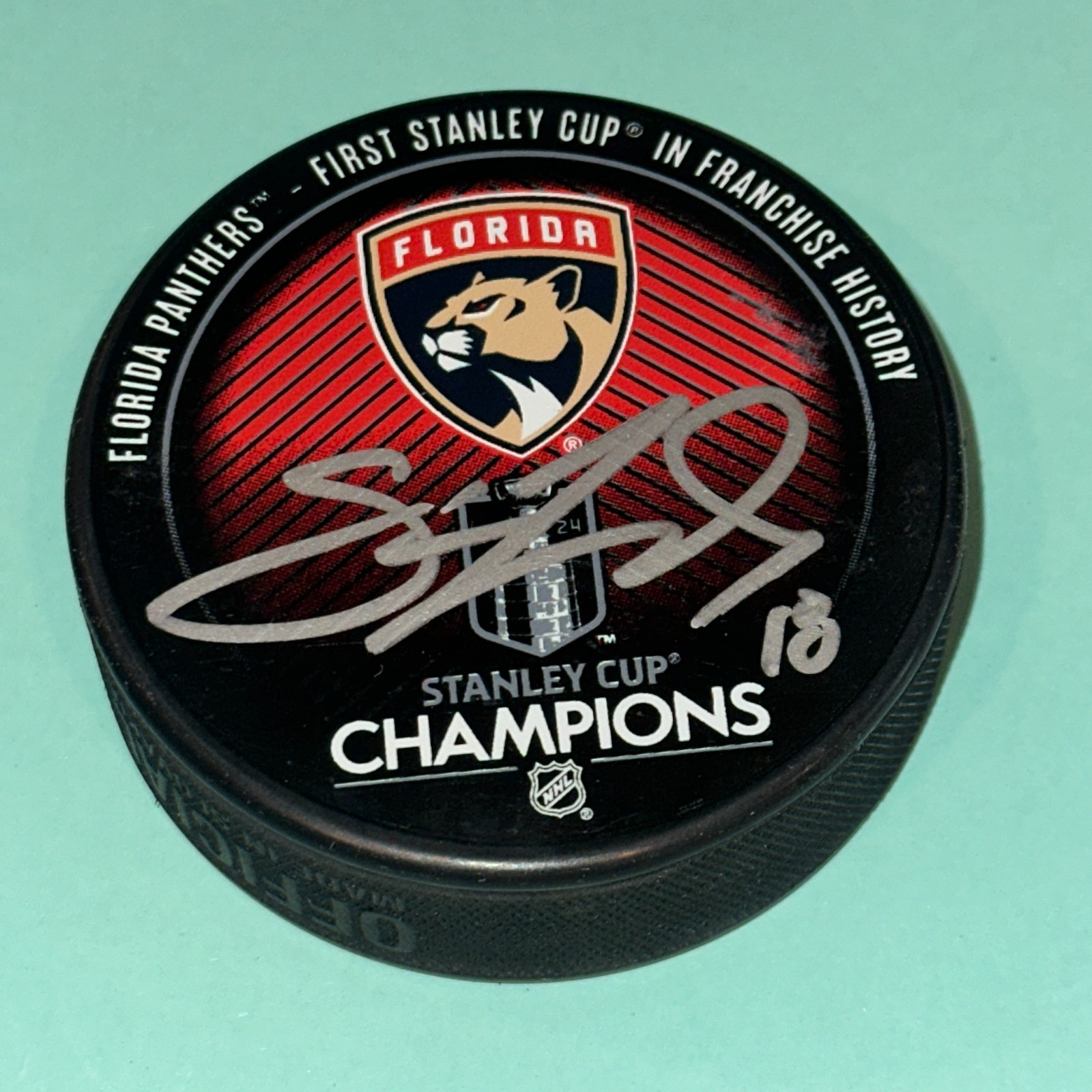 STEVEN LORENTZ Signed PANTHERS 2024 STANLEY CUP CHAMPS Puck Beckett BAS