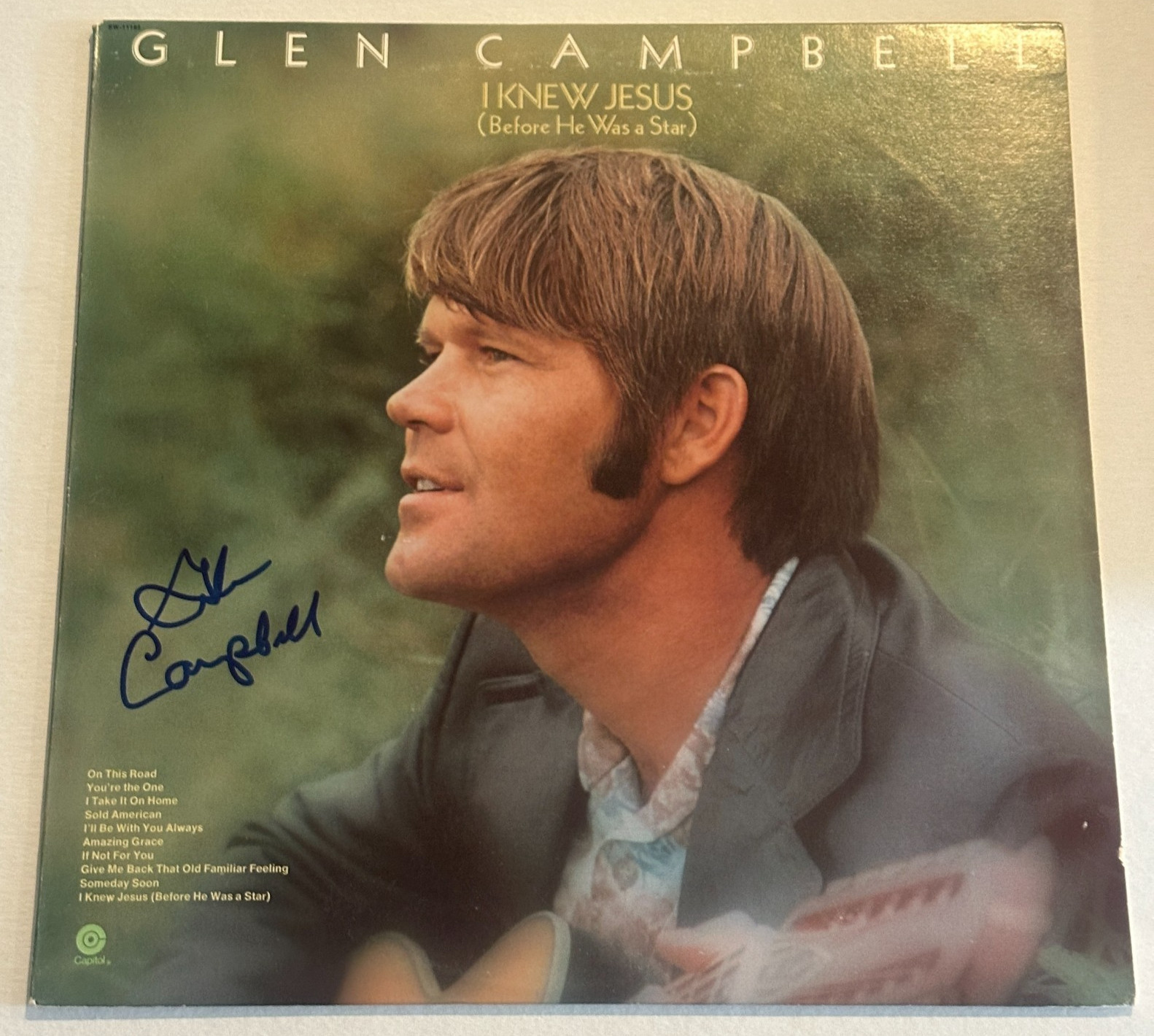 GLEN CAMPBELL Signed I Knew Jesus LP ALBUM COVER Beckett Auth (BAS)