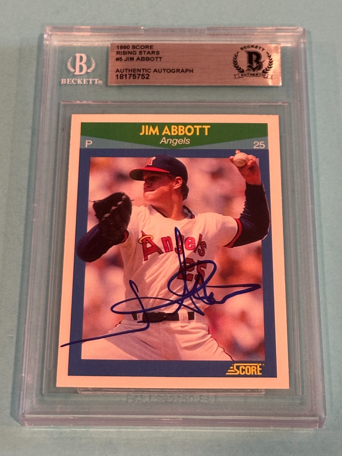 JIM ABBOTT Signed 1990 SCORE RISING STARS Card #5 Beckett BAS