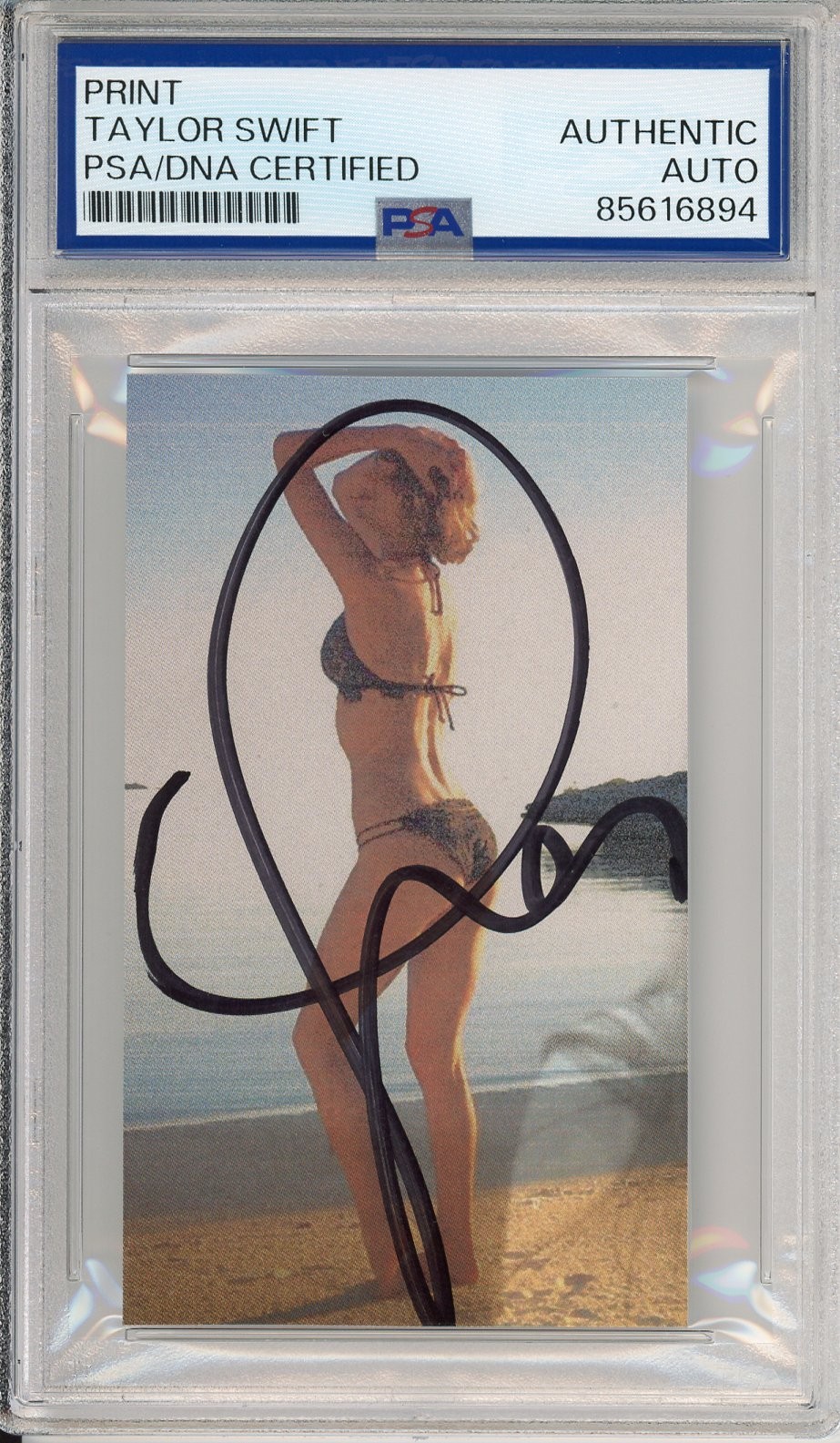 TAYLOR SWIFT SIGNED AUTOGRAPHED Sexy Black Bikini on Beach Picture PSA DNA COA