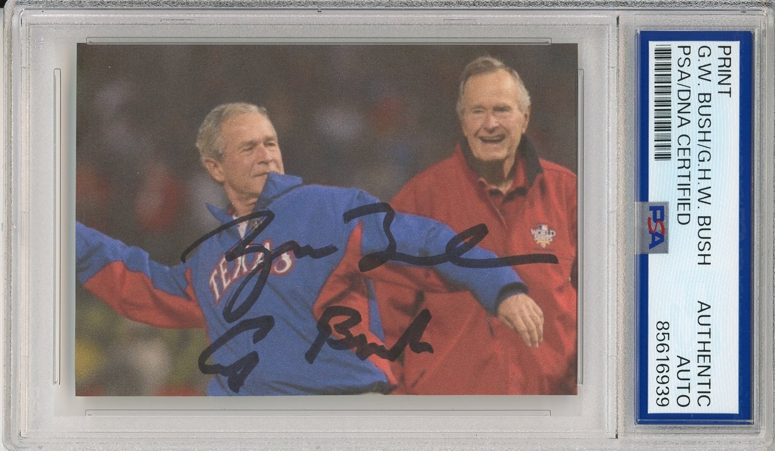 DUAL SIGNED President George W & HW Bush Texas World Series Picture PSA DNA COA