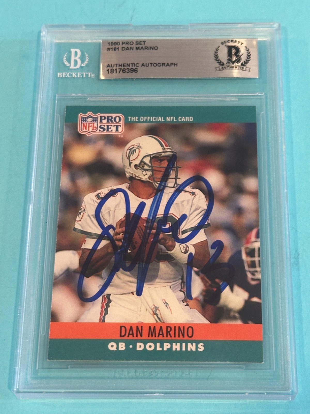 DAN MARINO Signed 1990 PRO SET Card #181 Beckett BAS