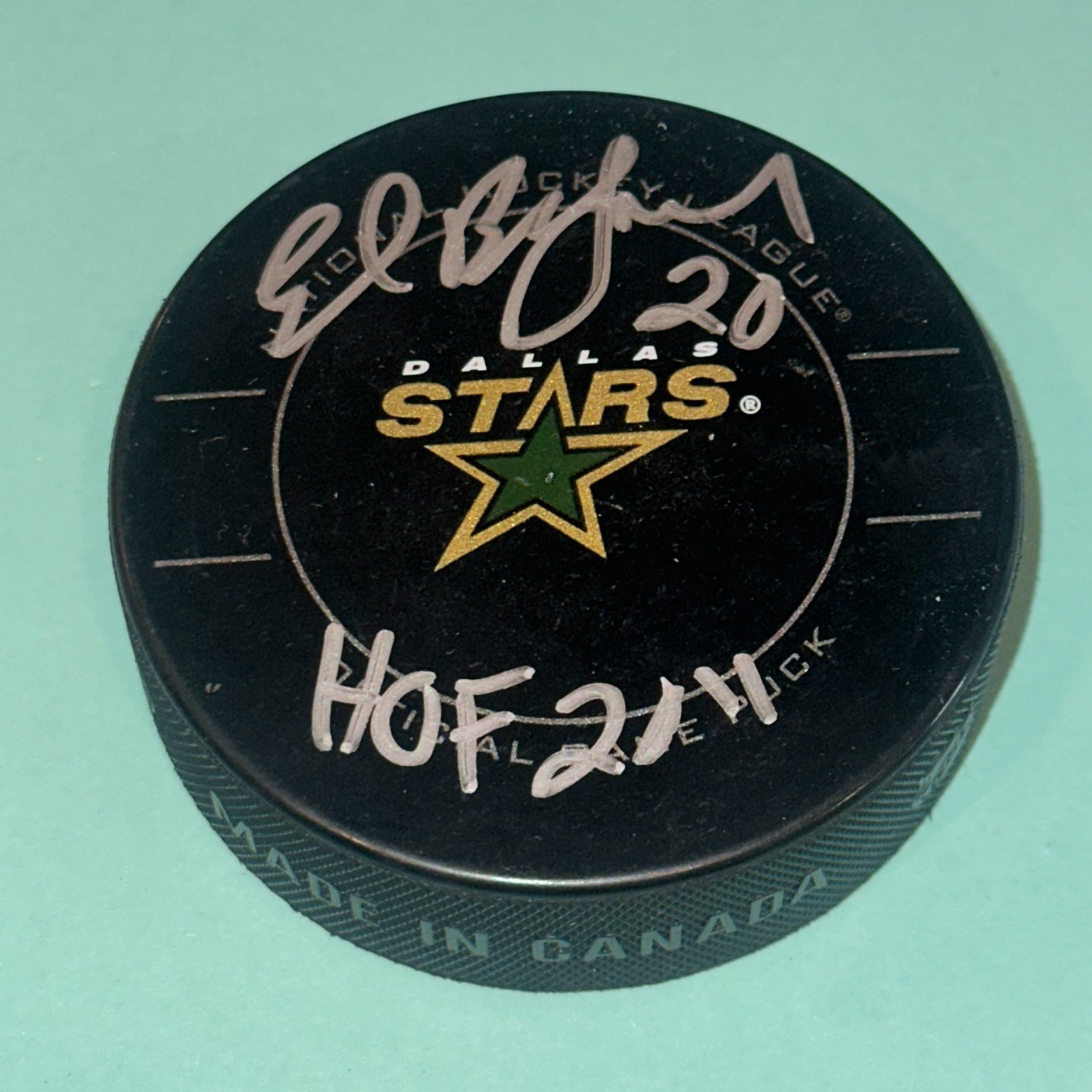 ED BELFOUR Signed Dallas STARS Official GAME Puck Beckett Auth. (BAS) & HOF Insc