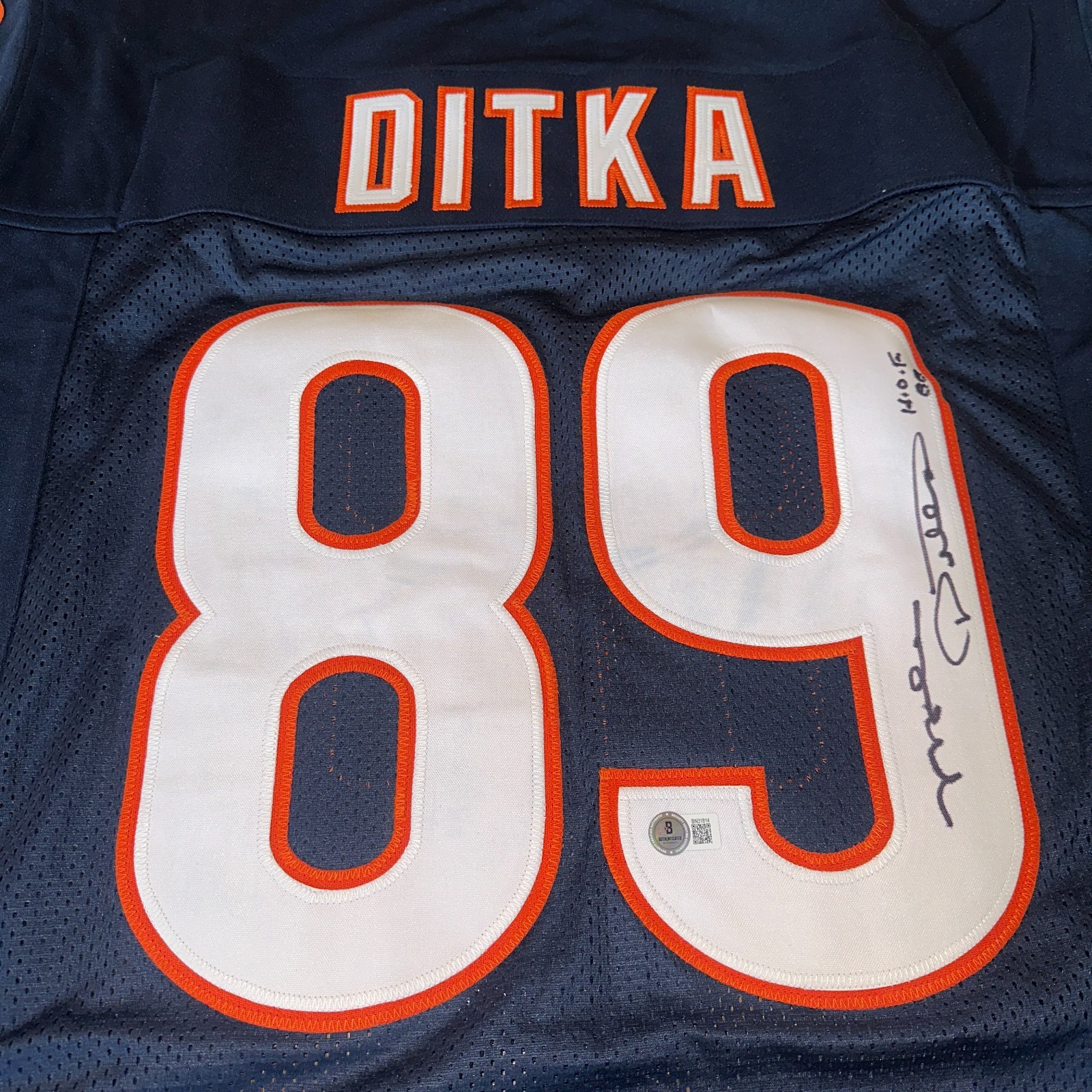 MIKE DITKA Signed Chicago BEARS Navy Custom Jersey Beckett (BAS) w/ HOF Insc
