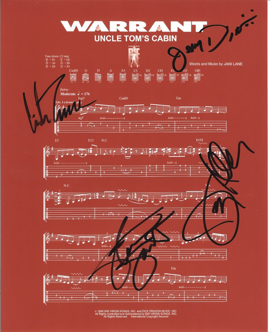 WARRANT REAL HAND SIGNED UNCLE TOM’S CABIN SHEET MUSIC COA AUTOGRAPHED BY 4 COLLECTIBLE MEMORABILIA