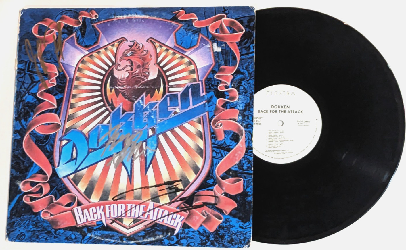 Dokken SIGNED Back For The Attack Record Vinyl COA Don George Lynch Jeff Pilson