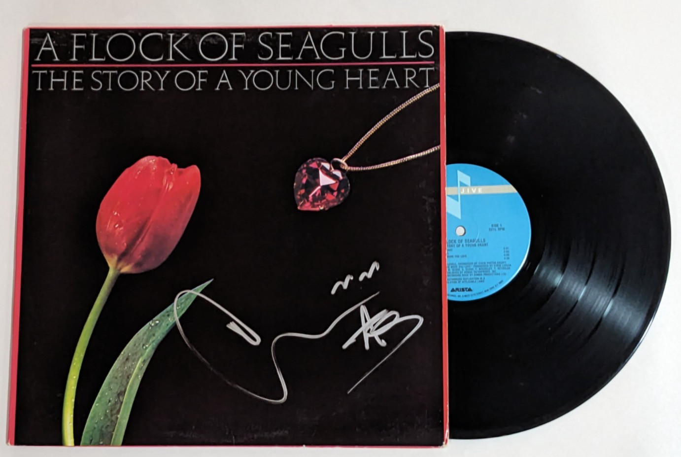 Mike Score of A Flock of Seagulls SIGNED The Story Of A Young Heart Vinyl COA