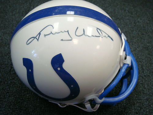 JOHNNY UNITAS MOUNTED MEMORIES COLTS SIGNED MINI HELMET