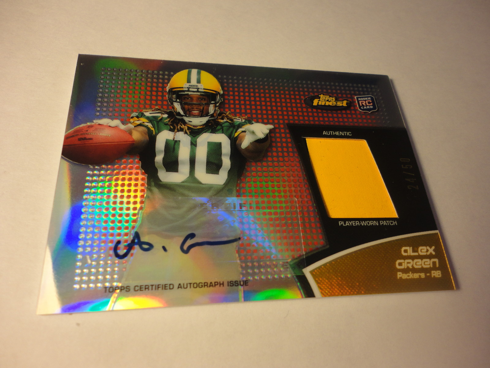 ALEX GREEN 2011 TOPPS FINEST REFRACTOR SIGNED JERSEY PATCH RC CARD 24/50