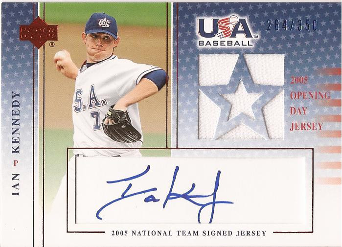 IAN KENNEDY DIAMONDBACKS 2005 USA BASEBALL JERSEY SIGNED AUTOGRAPH CARD 264/350