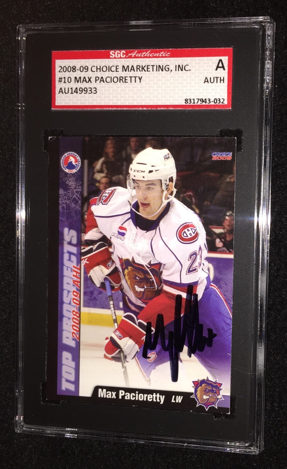 MAX PACIORETTY SIGNED 2008/09 CHOICE AHL CARD #10 SGC GOLDEN KNIGHTS