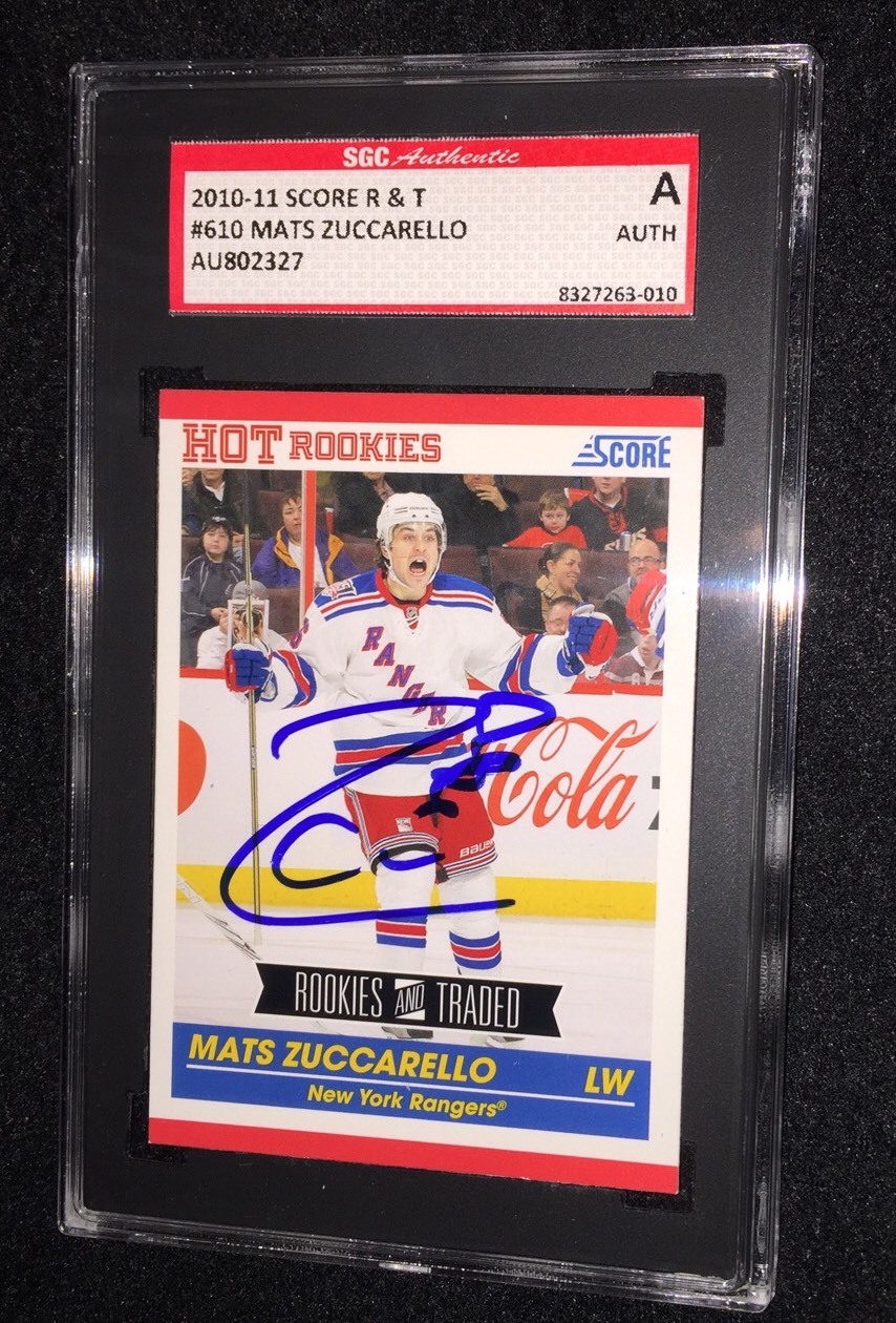 MATS ZUCCARELLO SIGNED 2010/11 SCORE ROOKIE TRADED CARD #610 SGC AUTHENTICATED