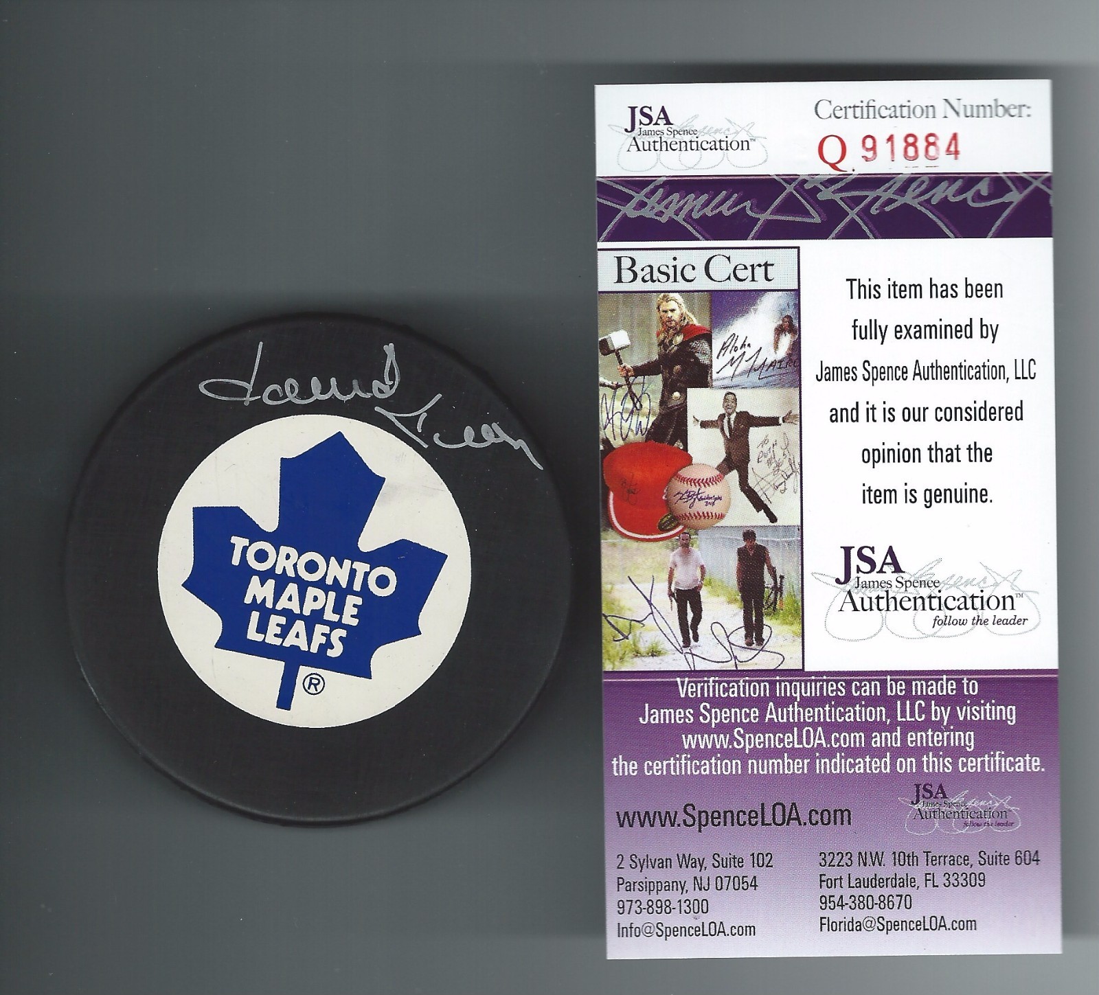 Dave Keon Signed Toronto Maple Leafs Trench Puck JSA Authenticated