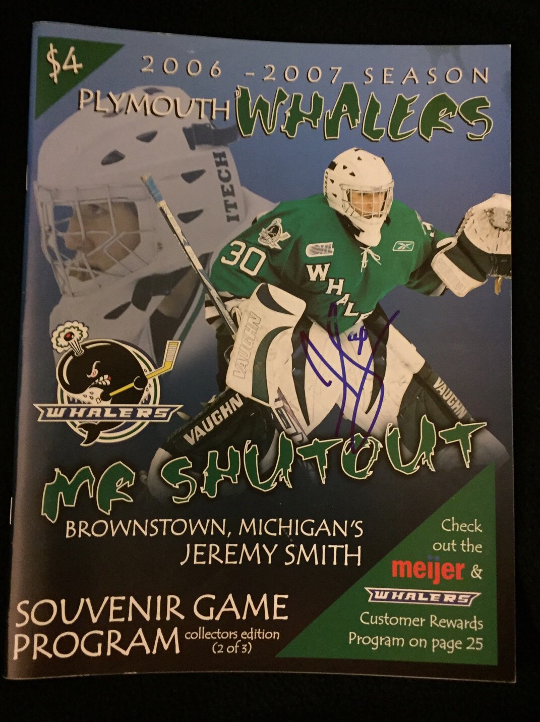 Jeremy Smith Signed Plymouth Whalers Game Program San Antonio Rampage