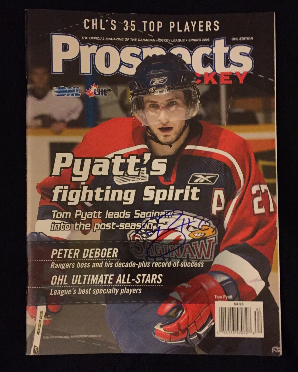 TOM PYATT SIGNED PROSPECTS MAGAZINE SAGINAW SPIRIT OTTAWA SENATORS COLLECTIBLE MEMORABILIA