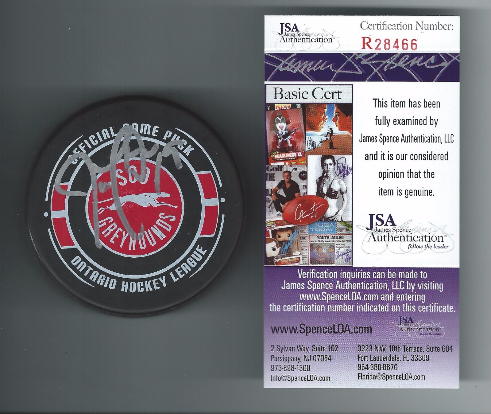 Joe Thornton Signed Soo Greyhounds Puck JSA Authenticated San Jose Sharks