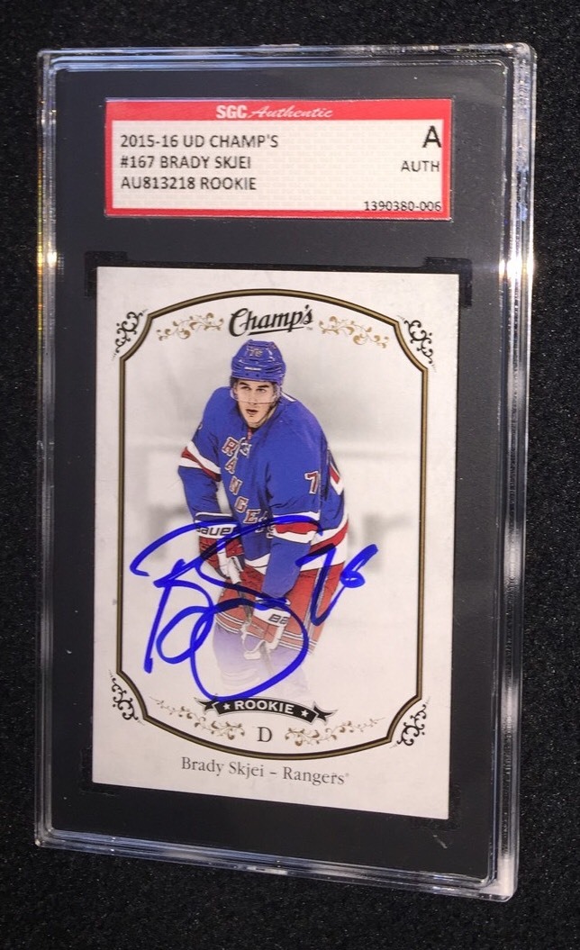 BRADY SKJEI SIGNED 2015/16 UD CHAMPS ROOKIE CARD #167 SGC AUTHENTICATED RANGERS