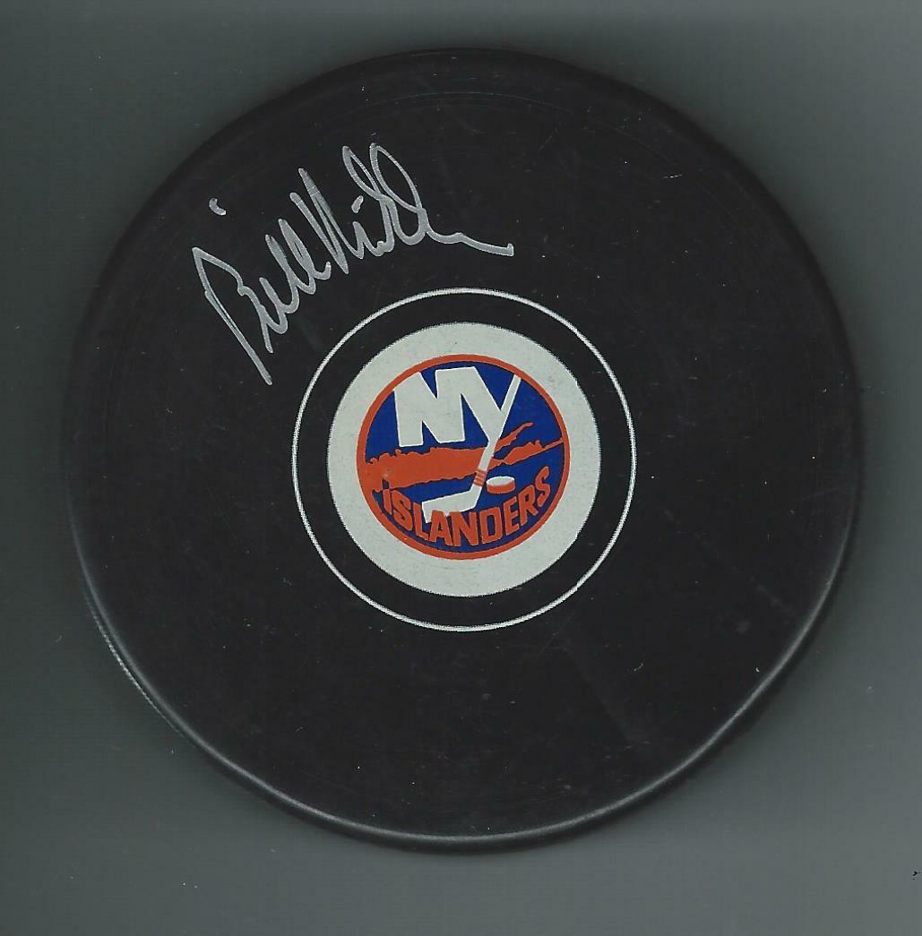Bill Mikkelson Signed New York Islanders Puck Inaugural Team Member