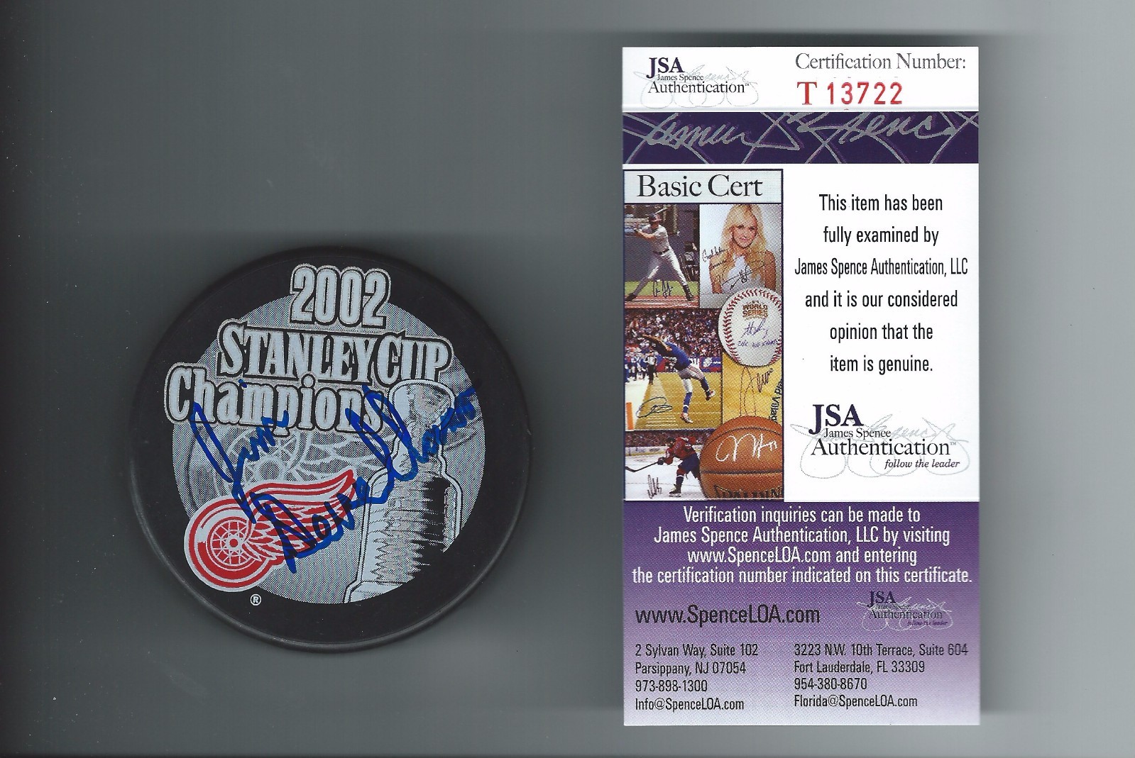 Jim Devellano Signed Detroit Red Wings 2002 Stanley Cup Champions Puck JSA COA