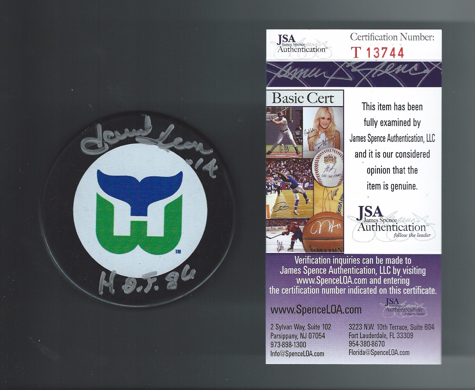 Dave Keon Signed & Inscribed Hartford Whalers Puck JSA COA T13744