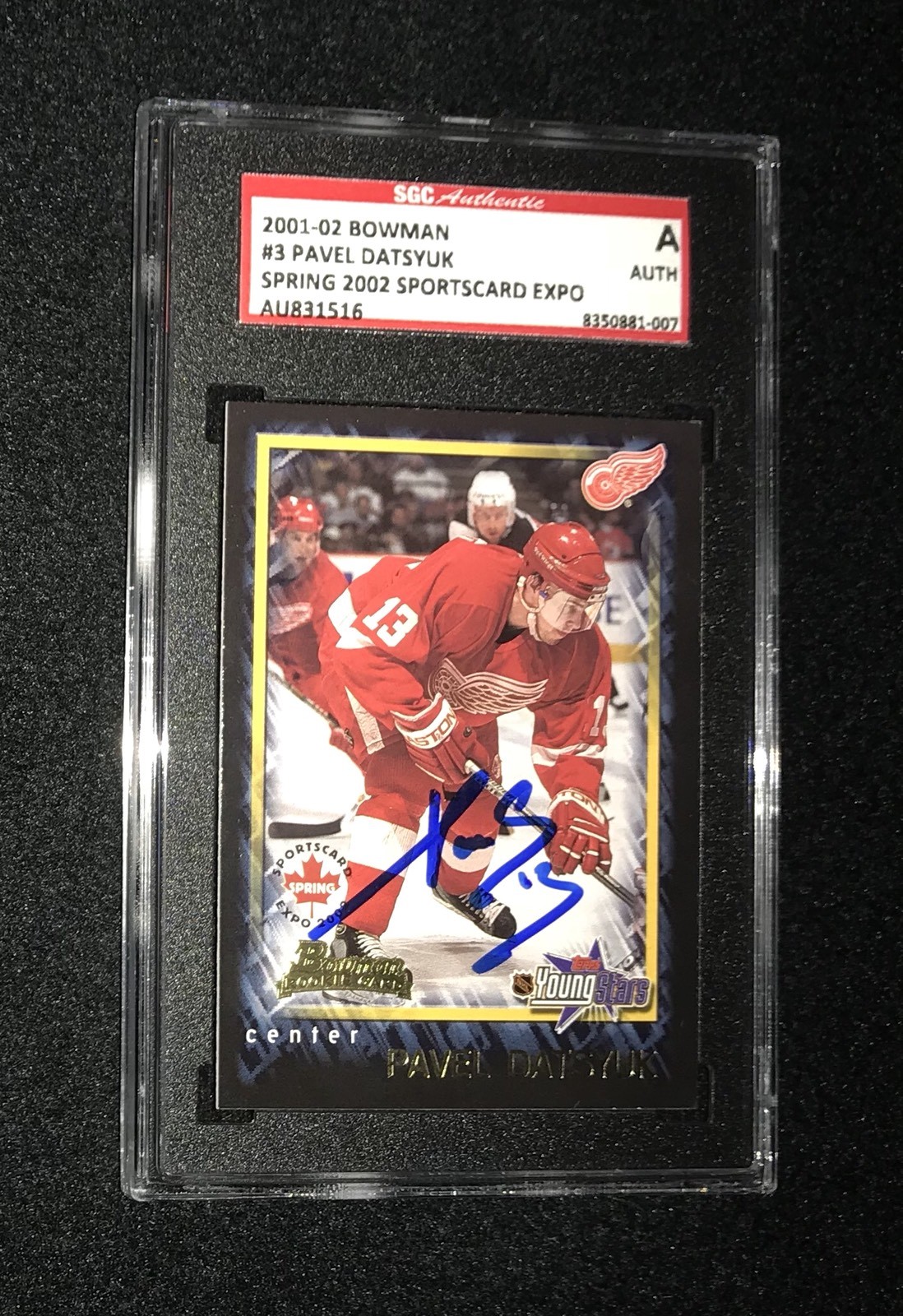PAVEL DATSYUK SIGNED 2001/02 BOWMAN YOUNG STARS SPORTS EXPO ROOKIE CARD #165 SGC