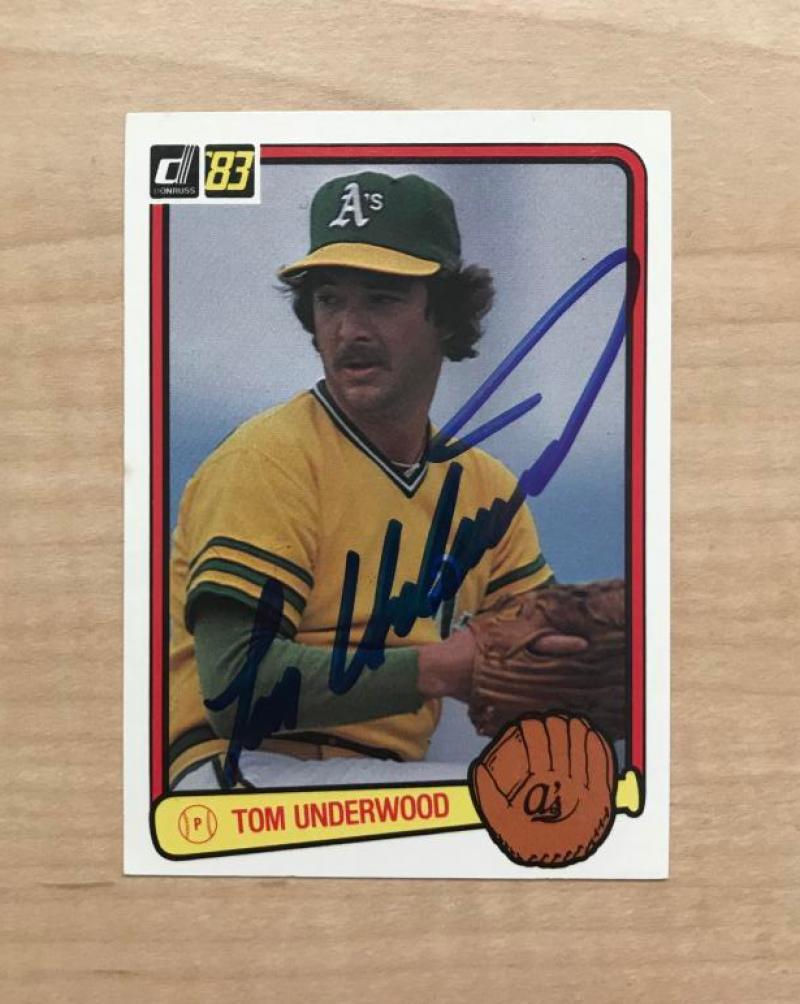 TOM UNDERWOOD OAKLAND ATHLETICS SIGNED DECEASED 1983 DONRUSS CARD #391 W/COA