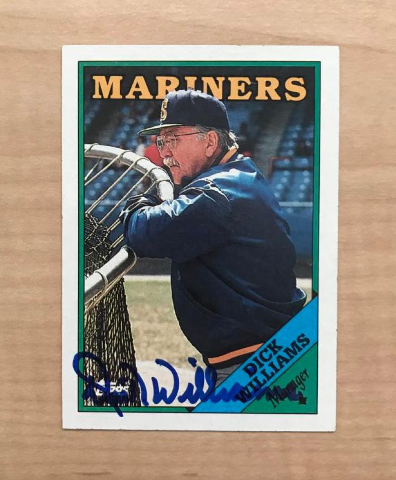 DICK WILLIAMS SEATTLE MARINERS SIGNED DECEASED 1988 TOPPS CARD #104 W/COA