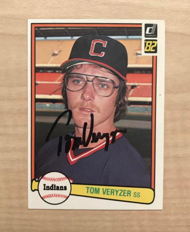 TOM VERYZER CLEVELAND INDIANS SIGNED DECEASED 1982 DONRUSS CARD #450 W/COA