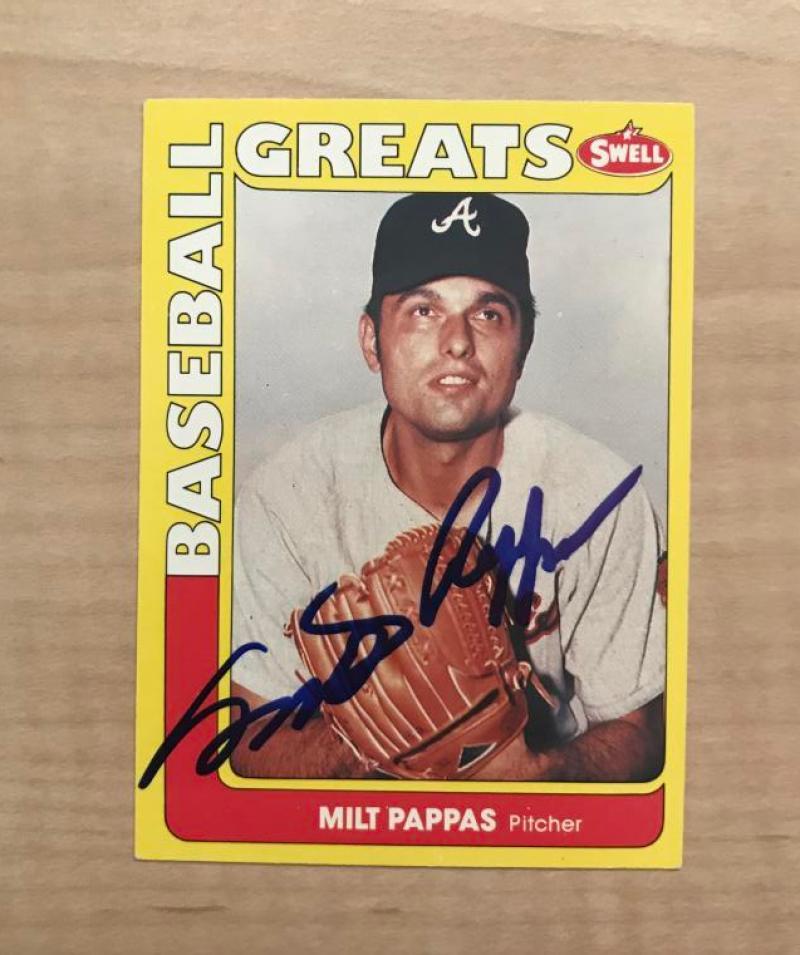 MILT PAPPAS ATLANTA BRAVES SIGNED DECEASED 1990 SWELL CARD #69 W/COA