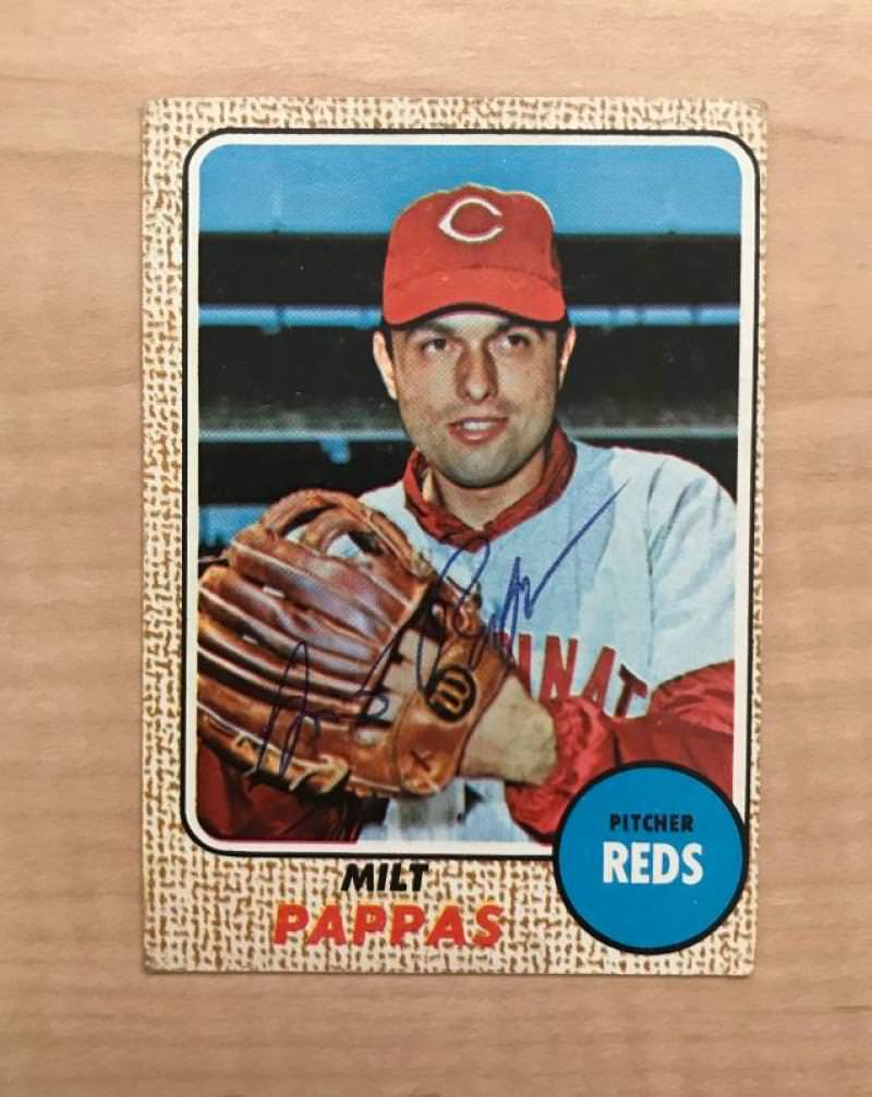 MILT PAPPAS CINCINNATI REDS SIGNED DECEASED 1968 TOPPS CARD #74 W/COA