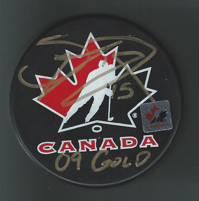 Stefan Della Rovere Signed Team Canada Puck Inscribed 09 Gold