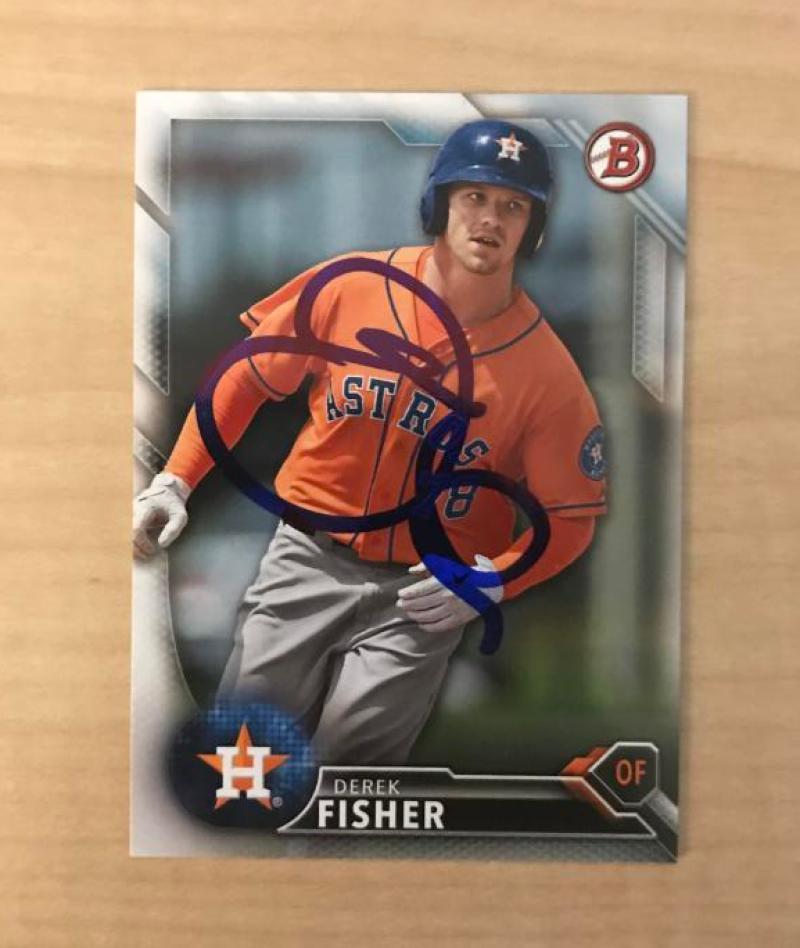 DEREK FISHER HOUSTON ASTROS SIGNED AUTOGRAPHED 2016 BOWMAN CARD #BP125 W/COA