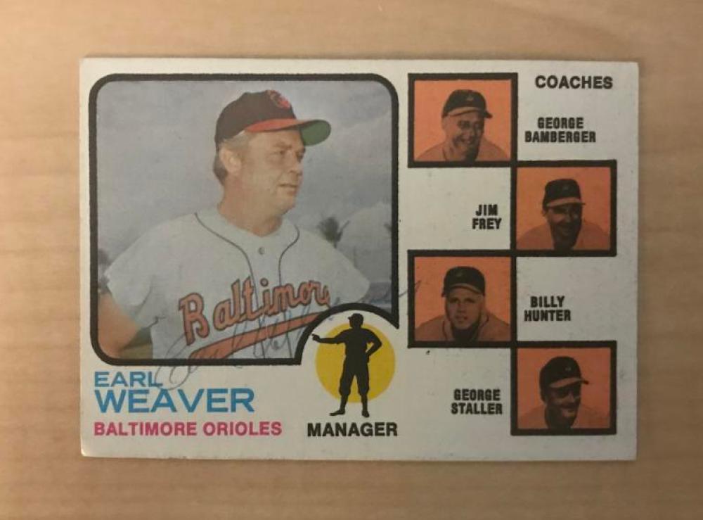 EARL WEAVER BALTIMORE ORIOLES SIGNED VINTAGE DECEASED 1973 TOPPS CARD #136 W/COA