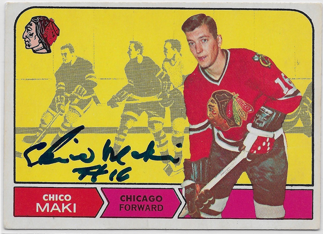 Chico Maki Signed 1968-69 O-Pee-Chee OPC Card #17 Chicago Blackhawks
