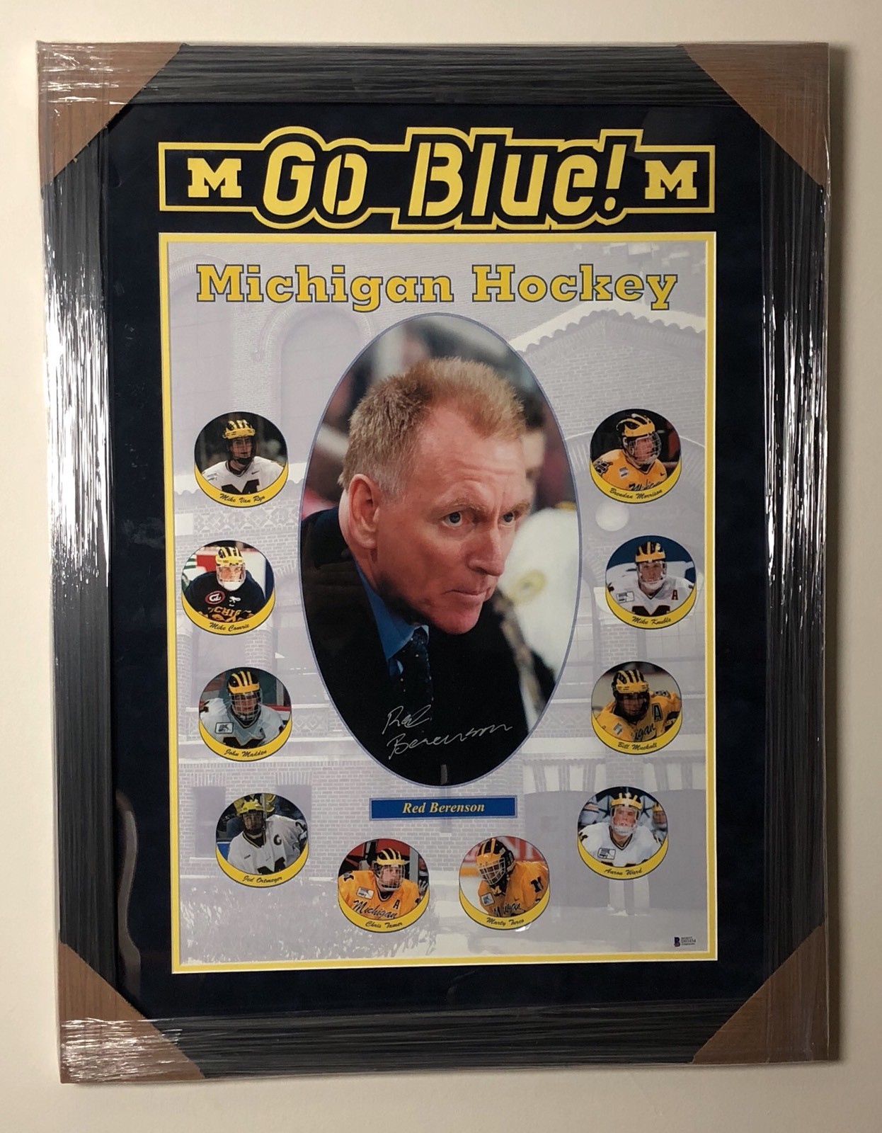 RED BERENSON SIGNED FRAMED MATTED MICHIGAN WOLVERINES POSTER BECKETT COA