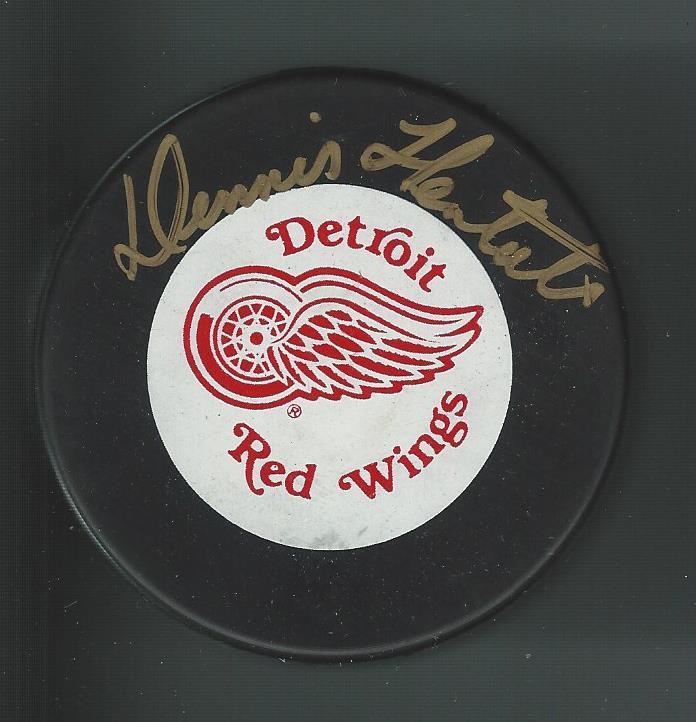 Dennis Hextall Signed Detroit Red Wings Trench Puck