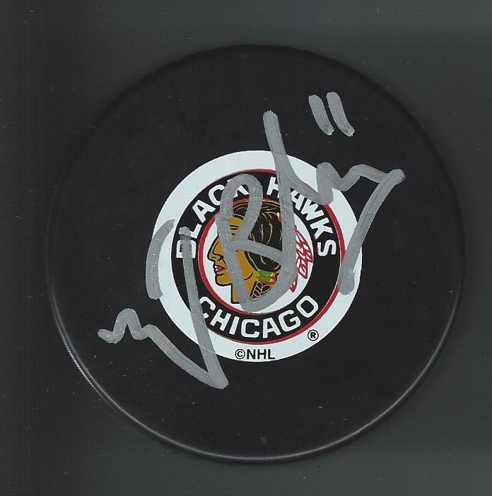 Evan Brophey Signed Chicago Blackhawks Vintage Logo Puck