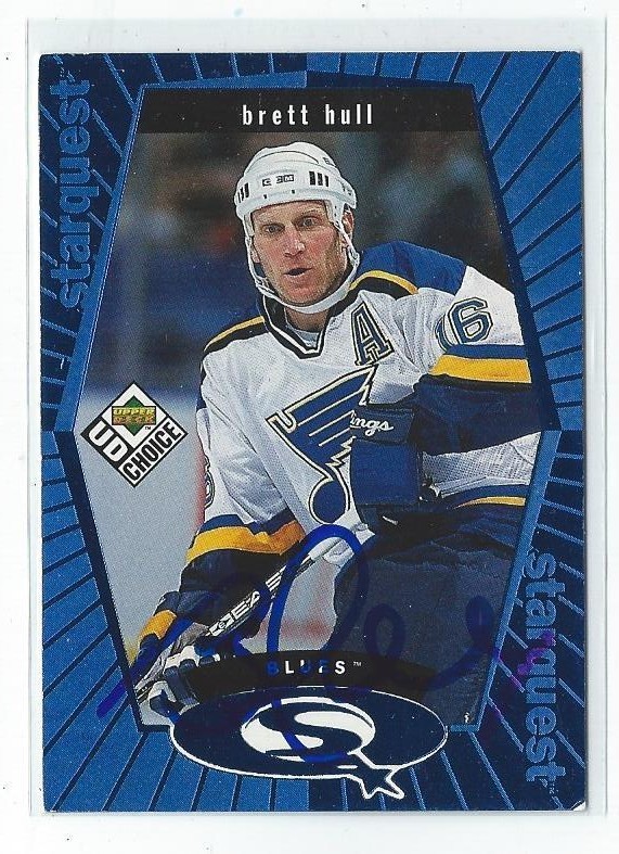 Brett Hull Signed 1998/99 UD Choice Star Quest Blue Card #SQ22