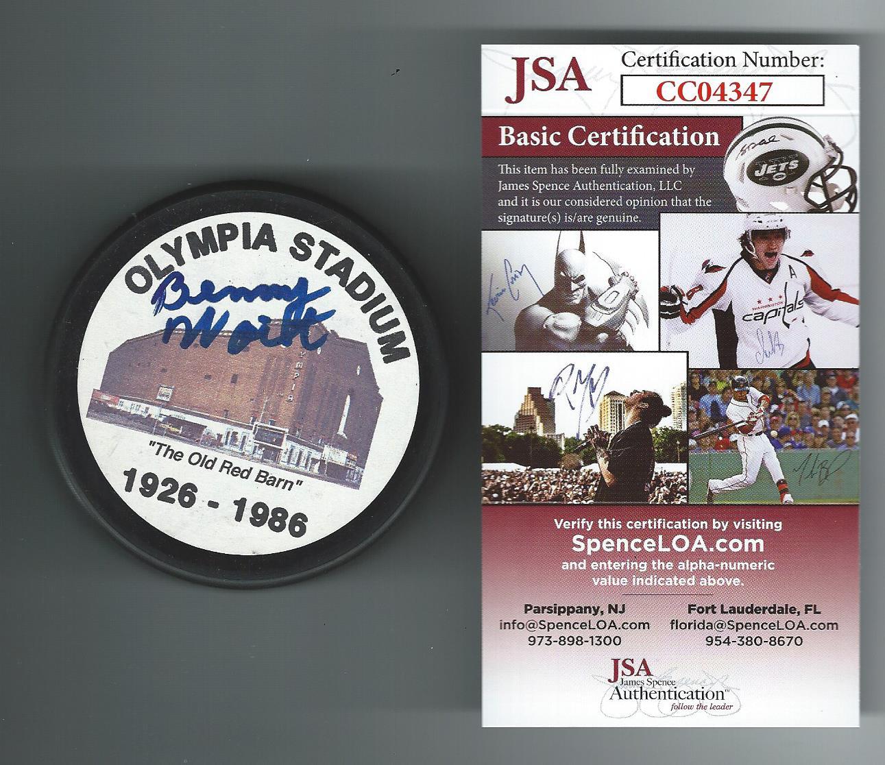 Benny Woit Signed Detroit Red Wings Olympia Stadium Puck JSA Authenticated