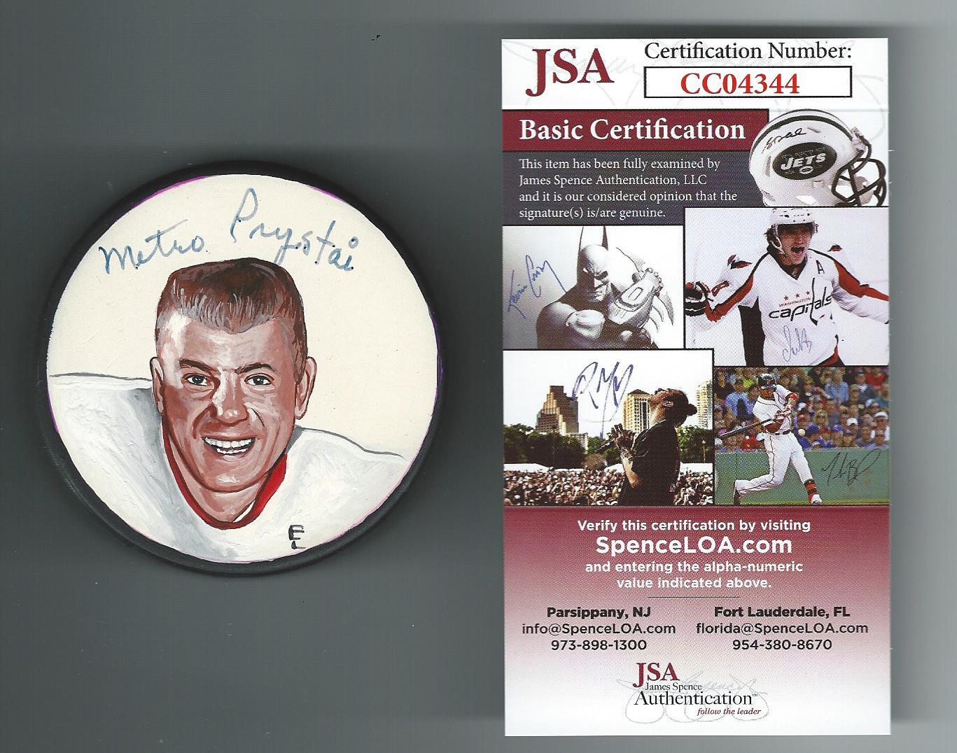 Metro Prystai Signed Detroit Red Wings Custom Painted Lithograph Puck JSA COA